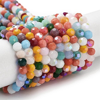 Opaque Glass Beads Strands, Faceted, Round, Mixed Color, 4mm, Hole: 0.8mm, about 93~95pcs/strand, 14.37~14.49''(36.5~36.8cm)