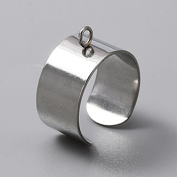 304 Stainless Steel Open Cuff Finger Ring Components, Loop Ring Base, Stainless Steel Color, US Size 8 1/2(18.5mm), 10mm, Hole: 2.4mm