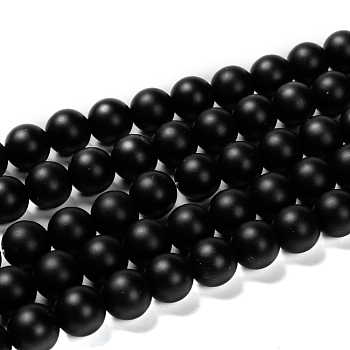 Natural Black Agate Beads Strands, Grade A, Frosted, Round, Dyed & Heated, 10mm, Hole: 1mm, about 38pcs/strand, 15.5 inch