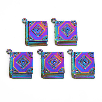 Rainbow Color Alloy Pendants for Teachers' Day, Cadmium Free & Nickel Free & Lead Free, Book, 26x21.5x1.5mm, Hole: 2mm