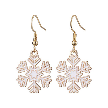 Christmas Theme Alloy Enamel Dangle Earrings, 304 Stainless Steel Earrings for Women, Snowflake, 39x18mm