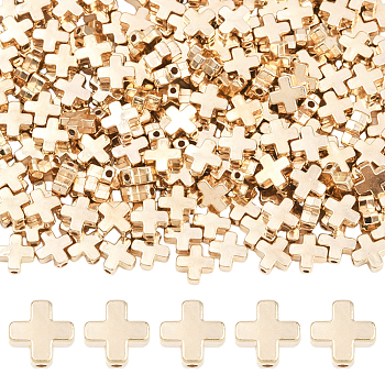 600Pcs CCB Plastic Beads, Cross, Light Gold, 8x8x3.5mm, Hole: 1.4mm