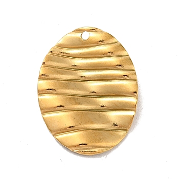 304 Stainless Steel Pendants, Textured, Oval, Golden, 22x17x2.5mm, Hole: 1.2mm