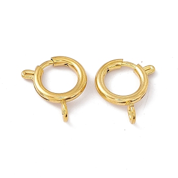 Vacuum Plating 201 Stainless Steel Spring Ring Clasps, Real 18K Gold Plated, 13x2.5mm, Hole: 3mm