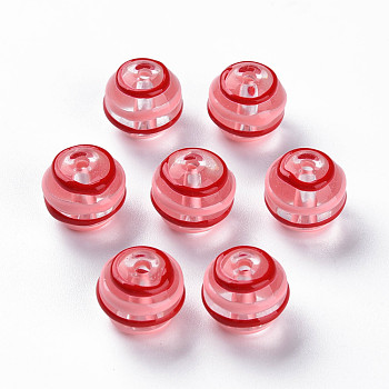 Transparent Glass Beads, with Enamel, Round, Red, 12x11.5mm, Hole: 1.5~1.8mm