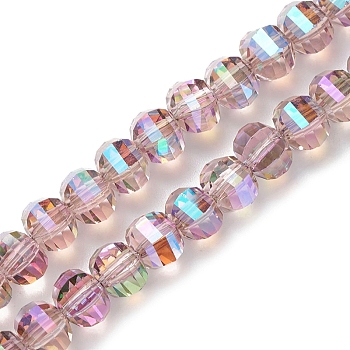 Electroplate Glass Beads Strands, Faceted, Rondelle, Flamingo, 8x6mm, Hole: 1.2mm, about 80pcs/strand, 19.13''(48.6cm)