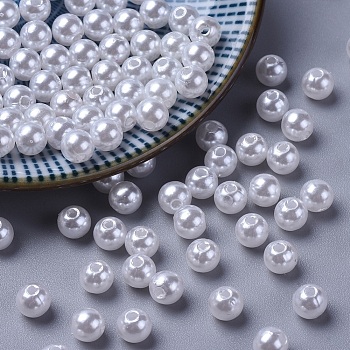 Imitation Pearl Acrylic Beads, Dyed, Round, White, 6x5.5mm, Hole: 1.5~2mm, about 4500pcs/pound