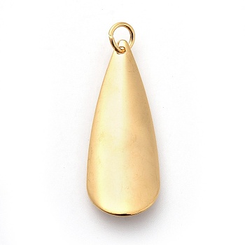 304 Stainless Steel Stamping Blank Tag Pendants, Teardrop, Golden, 29.5x11x1mm, Hole: 3mm