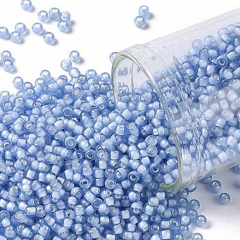 TOHO Round Seed Beads, Japanese Seed Beads, (933F) Frosted Inside Color Light Sapphire/White Lined, 11/0, 2.2mm, Hole: 0.8mm, about 135000pcs/pound