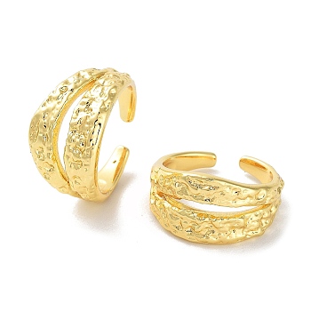 Textured Brass Open Cuff Rings for Women, Real 18K Gold Plated, US Size 8(18.1mm)