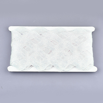 Polyester Ribbons, Wave Shape, Azure, 1-1/2 inch(38mm)~1-5/8 inch(40mm), 10Yard/card