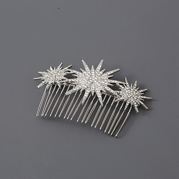 Star Alloy Rhinestone Hair Combs, Hair Accessories for Women and Girls, Platinum, 67x100mm
