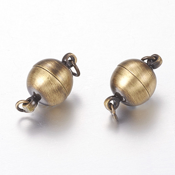 Brass Magnetic Clasps, Oval, Brushed Antique Bronze, 17x10mm, Hole: 3mm