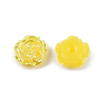 Opaque ABS Plastic Beads, Half Drilled, Flower, Yellow, 15x16x6.5mm, Hole: 1.2mm