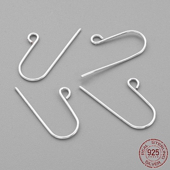 Sterling Silver Earring Hooks, Silver, 12.5~14x8mm, Hole: 1.5mm, 21 Gauge, Pin: 0.7mm