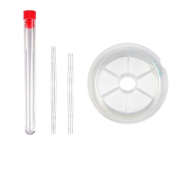 Stainless Steel Collapsible Big Eye Beading Needles, Seed Bead Needle, with Fishing Line, Red, 58~10.8x1.3cm, 8pcs/set