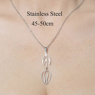 201 Stainless Steel Hollow Tulip Pendant Necklace(NJEW-OY001-57)-3