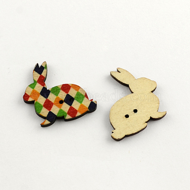 2-Hole Bunny Printed Wooden Buttons(BUTT-R031-194)-2