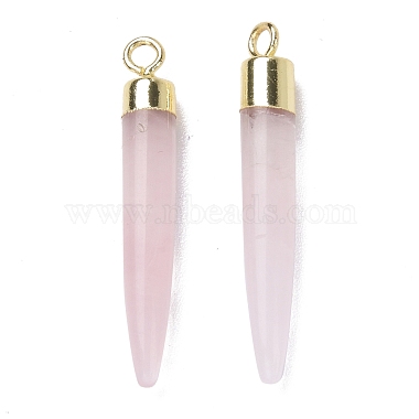 Natural Rose Quartz Brass Pointed Pendants(G-B025-02LG-06)-2