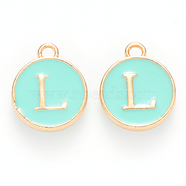 Golden Turquoise Flat Round Alloy+Enamel Charms