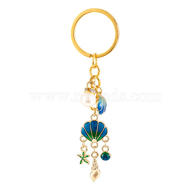 Shell Shape Alloy & Enamel & ABS Plastic Imitation Pearl Keychains(KEYC-TADJ00006)-1