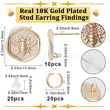 10Pcs Bee Brass Stud Earring Findings(DIY-BBC0001-35)-2