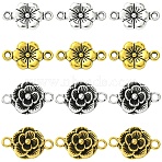 80Pcs 4 Styles Tibetan Style Links/Connectors, Flower, Antique Silver & Antique Golden, 18~18.5x10~12mm, Hole: 2mm, 20pcs/style(TIBEB-YW0001-39)