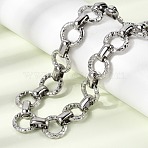13MM 304 Stainless Steel Textured Round Ring Link Chain Necklaces, Non-Tarnish, Stainless Steel Color, 17.20 inch(43.7cm)(NJEW-P349-01A-P)