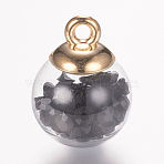 Glass Pendants, with Glass Rhinestones and CCB Plastic Findings, Golden, Round, Black, 21.5x15.5mm, Hole: 2.5mm(GLAA-P027-B06)