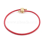 Braided Round Imitation Leather Bracelets Making, with Golden Tone Brass Beads, Crimson, Inner Diameter: 2-7/8 inch(7.45cm)(BJEW-H610-03G-07)