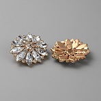 Alloy Acrylic Rhinestone Shank Buttons, 1-Hole, Flower, Light Gold, Crystal, 41x39x8mm, Hole: 4.3mm(BUTT-WH0027-35KCG-01)