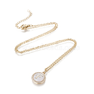 Brass Initial Pendant Necklaces, with Shell, Cubic Zirconia and 304 Stainless Steel Cable Chains, Flat Round with Letter, Letter.F, 17.5 inch(44.5cm), 1.5mm(NJEW-I230-24G-F)