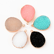Druzy Resin Pendants, with Edge Light Gold Plated Iron Loops, Teardrop, Mixed Color, 33x24.5x9mm, Hole: 1.8mm(RESI-R428-003)