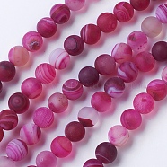Natural Grade A Striped Agate/Banded Agate Beads Strands, Dyed & Heated, Frosted, Round, Medium Violet Red, 8~8.5mm, Hole: 1.2mm, about 39pcs/strand, 14.56 inch(37cm)(G-E478-01-8mm)