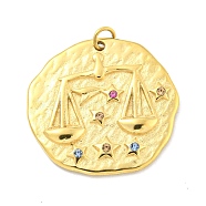 Real 18K Gold Plated PVD Vacuum Plating 304 Stainless Steel Pendants, with Rhinestone and Jump Ring, Flat Round with Constellations Charms, Libra, 20~21.8x20~21x2~3mm, Hole: 2mm(STAS-L278-003G-07)