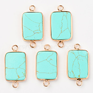 Synthetic Turquoise Links, with Light Gold Plated Edge Brass Loops, Rectangle, 28.5x15x3.5mm, Hole: 2mm(G-R464-002F)