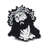 Religion Enamel Pins, Black Alloy Brooch for Backpack Clothes, Jesus, 30.5x26.5x1.5mm(JEWB-K001-04D-EB)