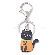 Alloy Acrylic Keychain Pendant, Cat, Black, 9.2cm(KEYC-TA00031)