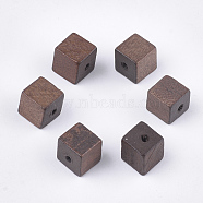 Painted Natural Wood Beads, Cube, Coconut Brown, 10x10x10mm, Hole: 2mm(WOOD-T021-07C)