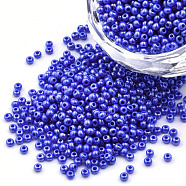 11/0 Czech Opaque Glass Seed Beads, Lustered, Round, Royal Blue, 2.2x1.5mm, Hole: 0.7mm, about 500g/bag(SEED-N004-003B-25)
