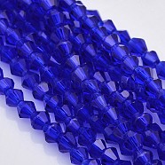 Faceted Bicone Glass Beads Strands, Dark Blue, 3.5x3mm, Hole: 1mm, about 125~130pcs/strand, 13.8 inch(EGLA-P017-3mm-08)