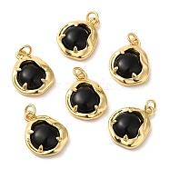 Natural Black Agate Nuggets Charms, with Rack Plating Brass Findings and Jump Ring, Cadmium Free & Lead Free, Real 18K Gold Plated, 14.5x11x4mm, Hole: 2.5mm(G-A034-05G)