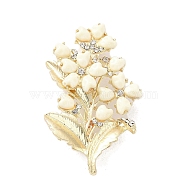 Flower with Heart Alloy Resin Brooch for Women, Golden, 50x31x12.5mm(JEWB-C029-15)