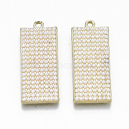 Alloy Pendants, with ABS Plastic Imitation Pearl, Cadmium Free & Lead Free, Rectangle, Light Gold, 32x13.5x2.5mm, Hole: 1.6mm(PALLOY-S113-64-RS)