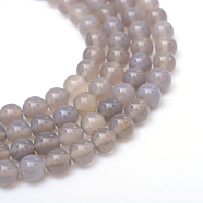 Round Natural Grey Agate Bead Strands, Grade A, 6mm, Hole: 1mm, about 65pcs/strand, 15.7 inch(X-G-R345-6mm-07)