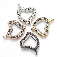 Alloy Magnetic Locket Pendants, with Glass, Heart, Mixed Color, 34x29x8mm, Hole: 5mm, Inner Measure: 16x20mm(PALLOY-T052-14)