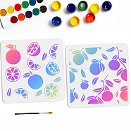 US 2Pcs 2 Styles PET Hollow Out Drawing Painting Stencils, for DIY Scrapbook, Photo Album, Flower, with 1Pc Art Paint Brushes, Fruit Pattern, 300x300mm, 1pc/style(DIY-MA0001-08B)