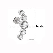 316L Surgical Stainless Steel & G23 Titanium & Crystal Rhinestone Moon Cartilage Earrings, Threadless Labrets, Stainless Steel Color, 8mm, Pin: 1.2mm, Pendant: 16mm(WGA7630-42)