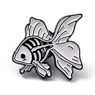 Alloy Enamel Brooches, Enamel Pin, with Clutches, Goldfish, Electrophoresis Black, White, 24x27.5x9.5mm, Pin: 1.2mm(JEWB-I014-04)