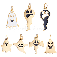 7Pcs 7 Style 316 Surgical Stainless Steel Enamel Charms, with Jump Rings, for Halloween, Ghost, Real 14K Gold Plated, 10x9.5x1mm, 1pc/style(STAS-UN0035-95)